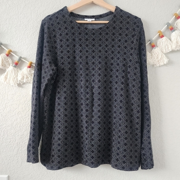 J. Jill Ponte Geometric Black Long Sleeve Knit Pullover Top Minimalist Modest M - Picture 1 of 9